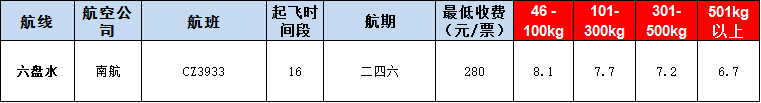 10月23号广州到l六盘水空运价格