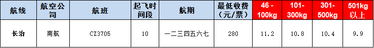 10月25号广州到长治空运价格